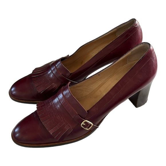 Julianelli Vintage Leather Blocked Heels Librarian Loafers Dress Shoes Size 9AA - Picture 3 of 11